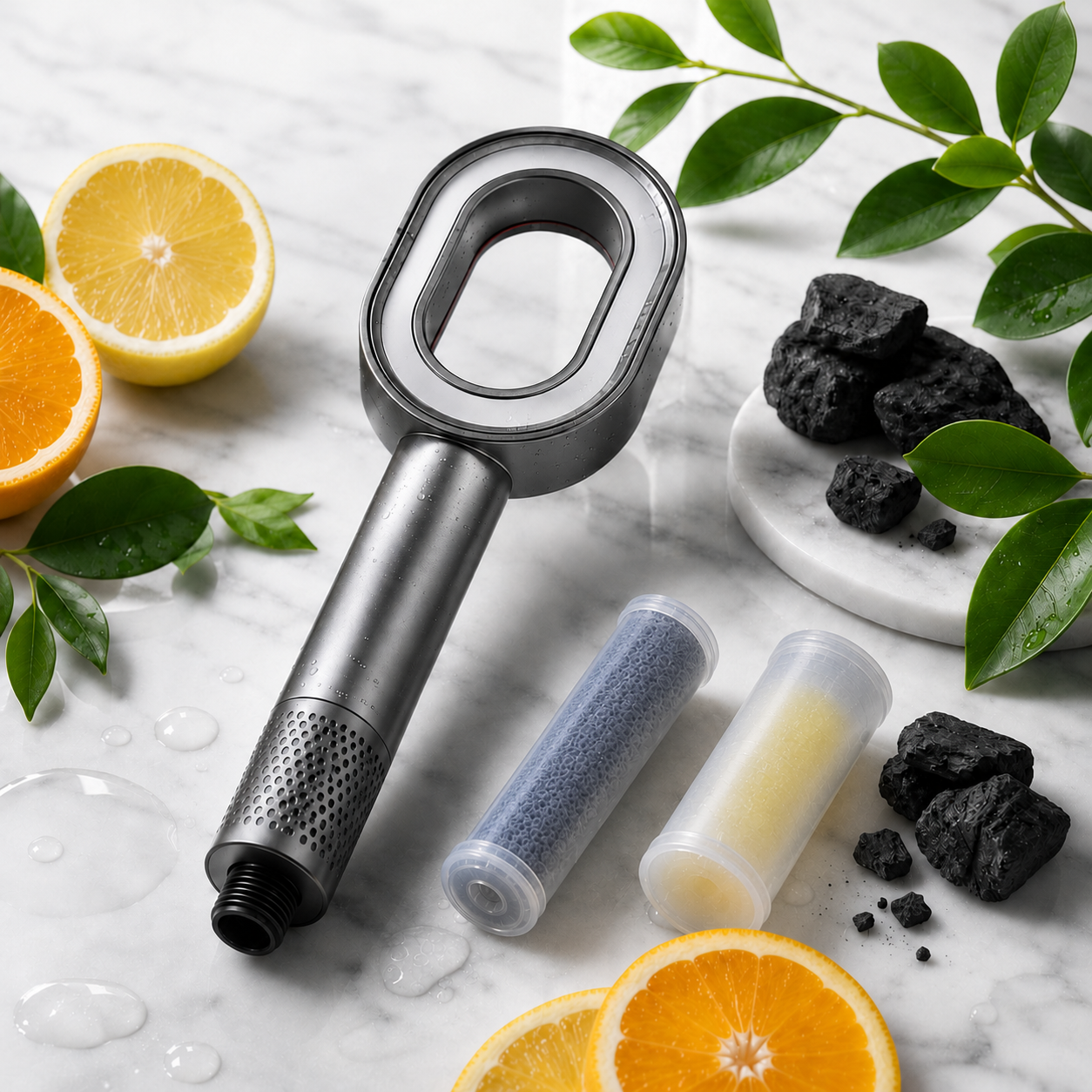 VITA Vitamin Aromatherapy Shower Head Complete Gift Set with Vitamin C Cartridge, Charcoal Filter, Sponge Head, Brush Head and Premium Gift Box