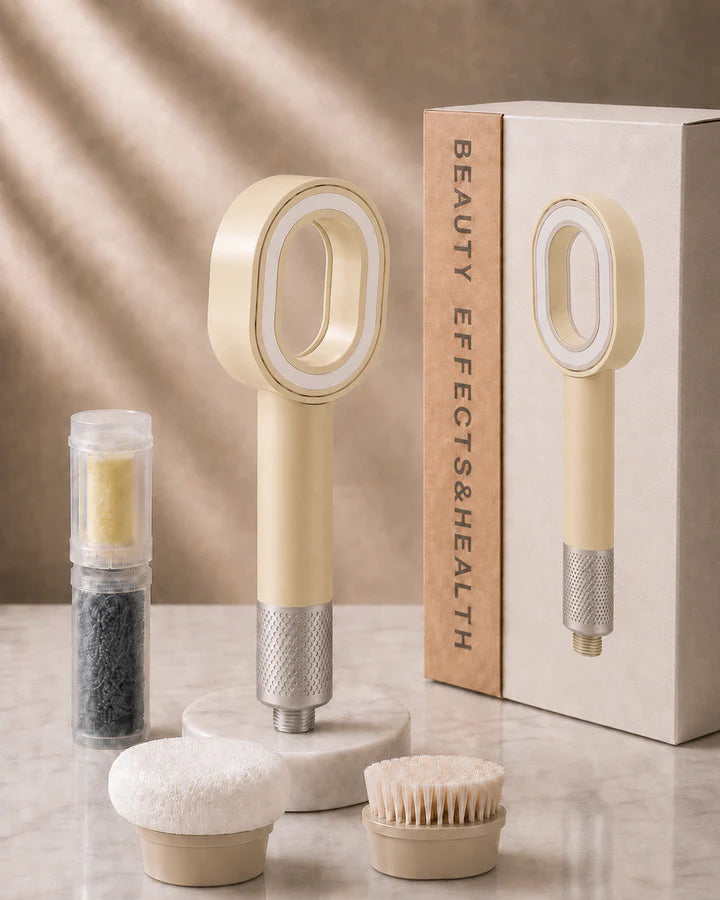 VITA Vitamin Aromatherapy Shower Head Complete Gift Set with Vitamin C Cartridge, Charcoal Filter, Sponge Head, Brush Head and Premium Gift Box