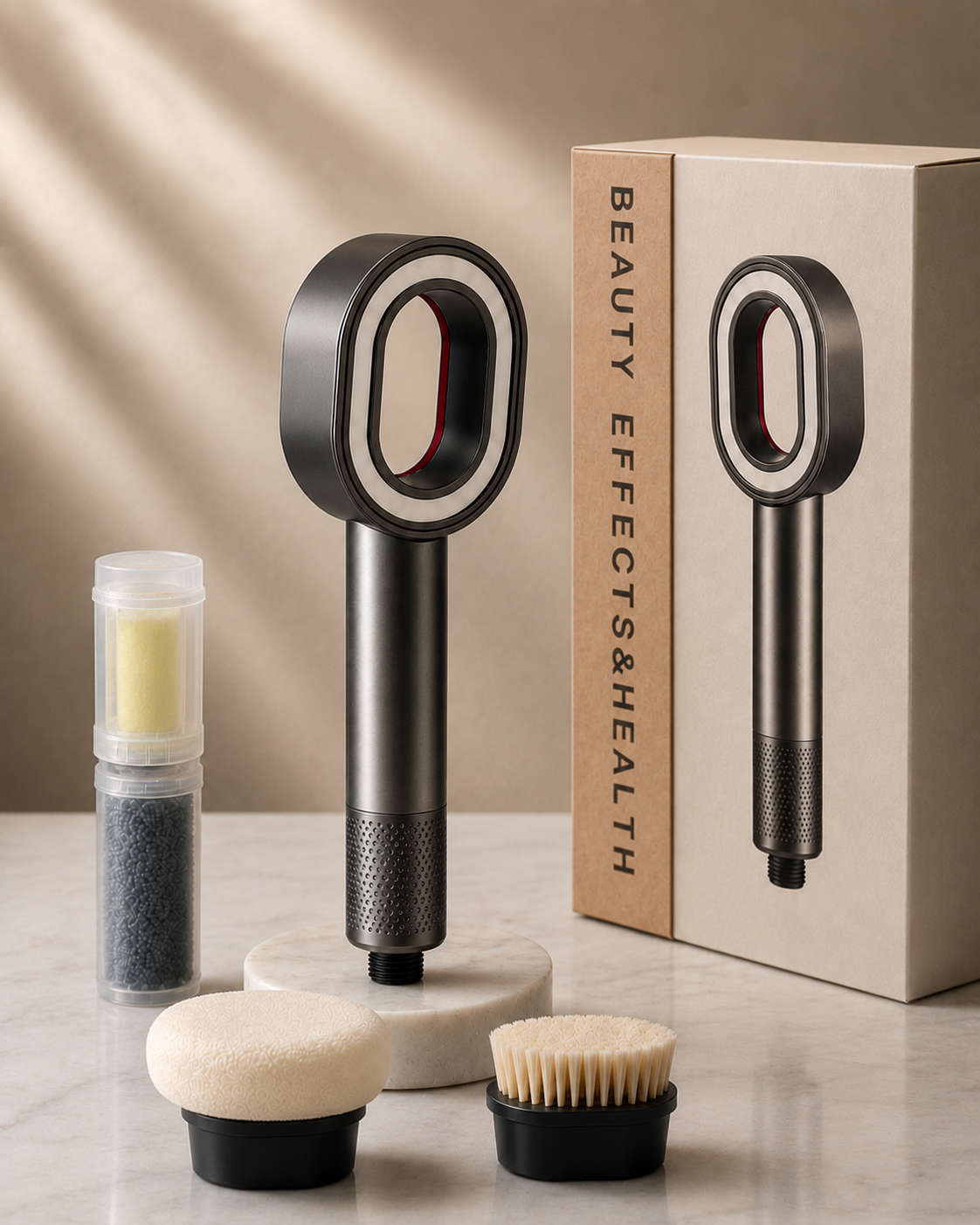 VITA Vitamin Aromatherapy Shower Head Complete Gift Set with Vitamin C Cartridge, Charcoal Filter, Sponge Head, Brush Head and Premium Gift Box