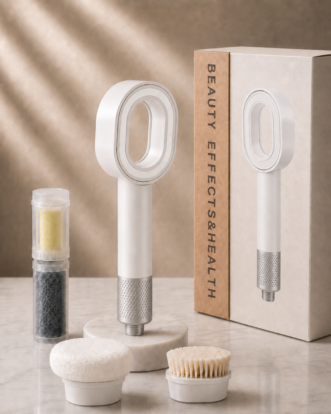 VITA Vitamin Aromatherapy Shower Head Complete Gift Set with Vitamin C Cartridge, Charcoal Filter, Sponge Head, Brush Head and Premium Gift Box