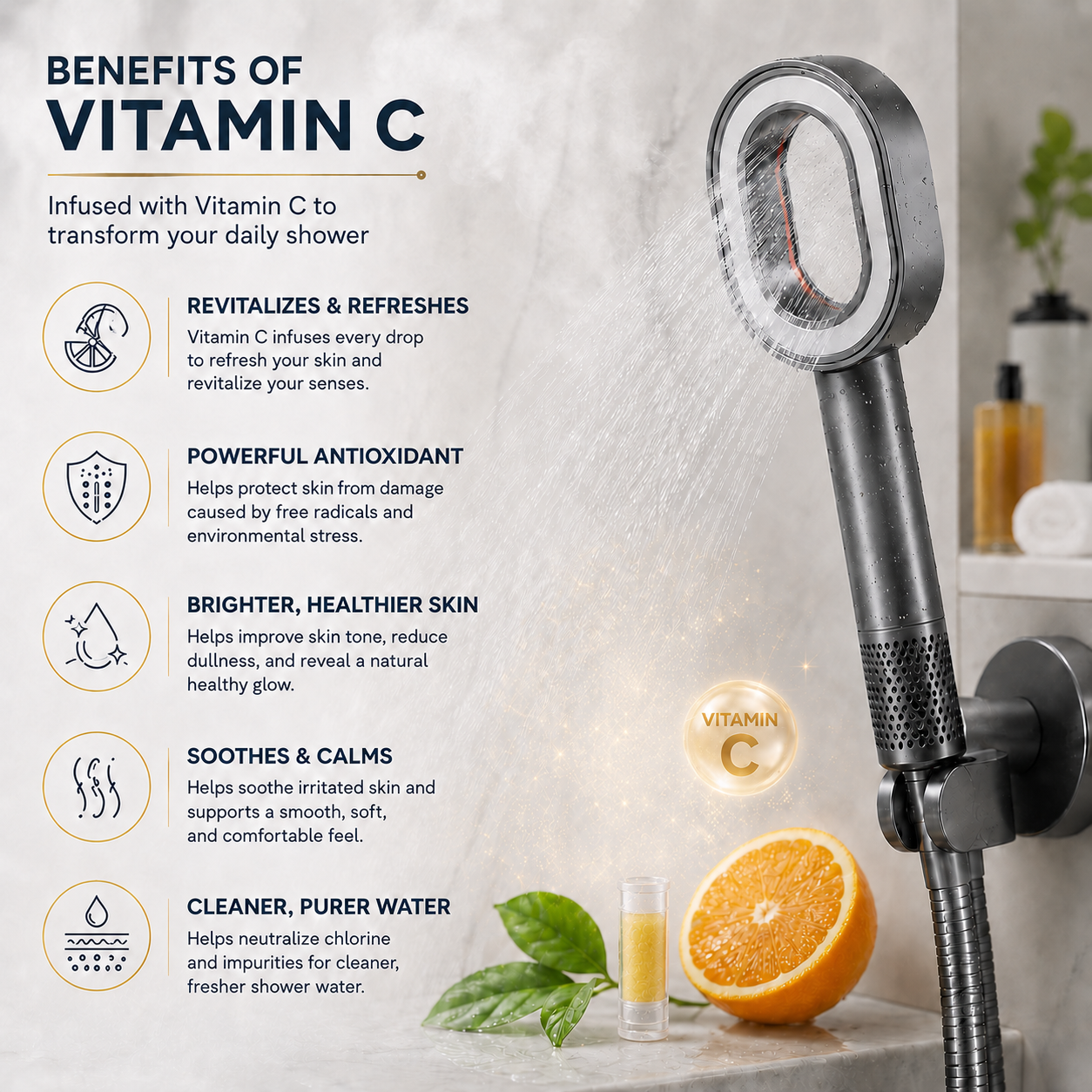 VITA Vitamin Aromatherapy Shower Head with Vitamin C Infusion & Filter Cartridge